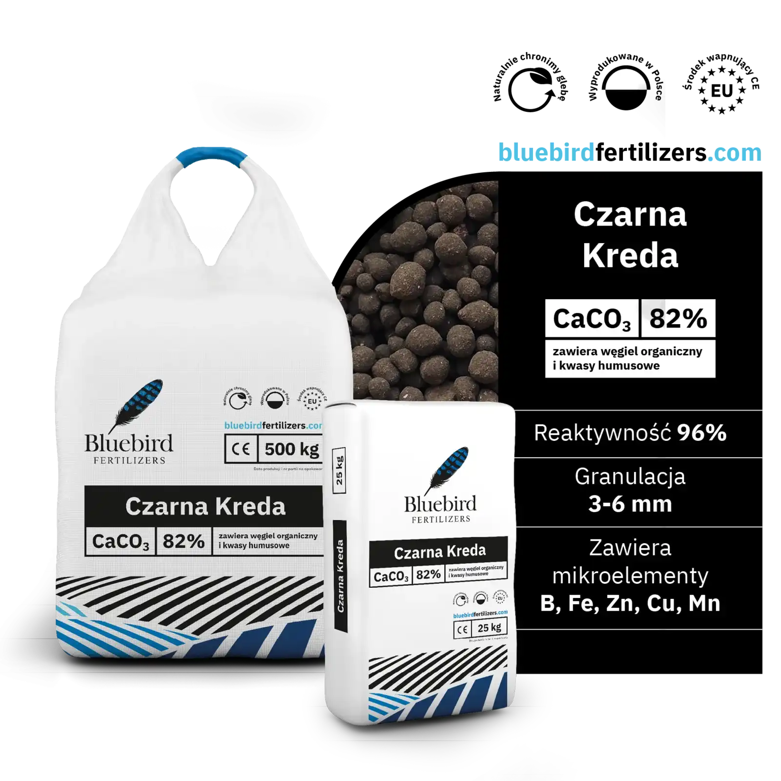 Czarna Kreda – CaCO₃ 82% + węgiel organiczny i kwasy humusowe Czarna Kreda
